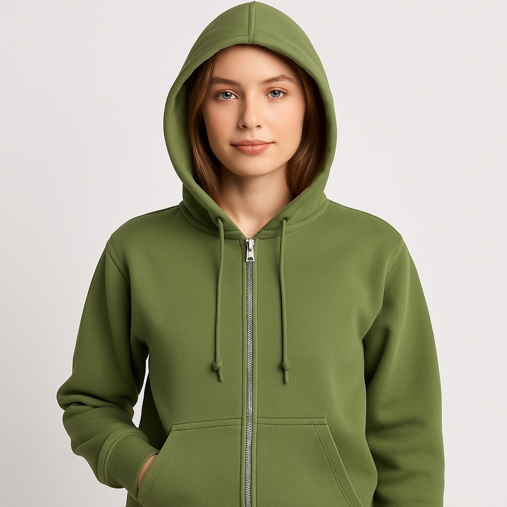🫒 Brandy Melville Olive Green Zip-Up Hoodie | One Size